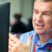 man talking on phone headset